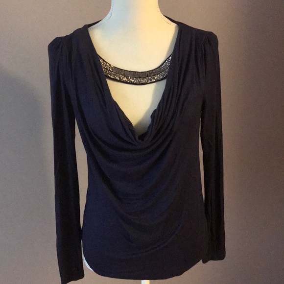 depri Tops - Light weight navy  shirt, with beaded neck  detail